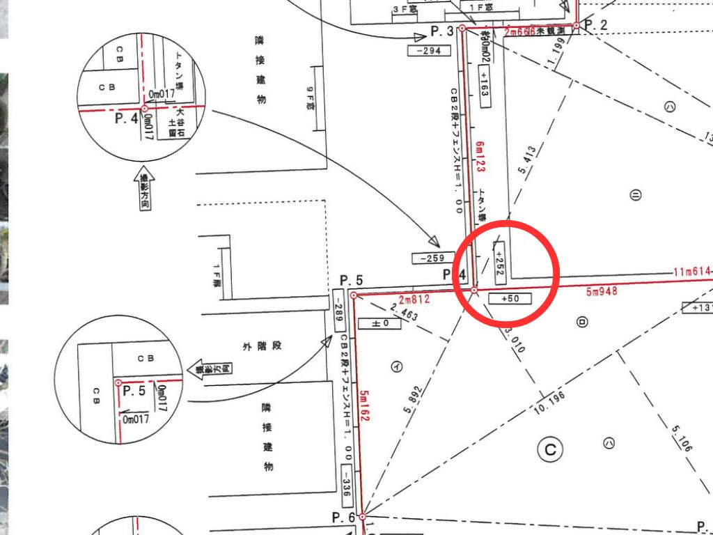 現況測量図の内容：敷地の高低差