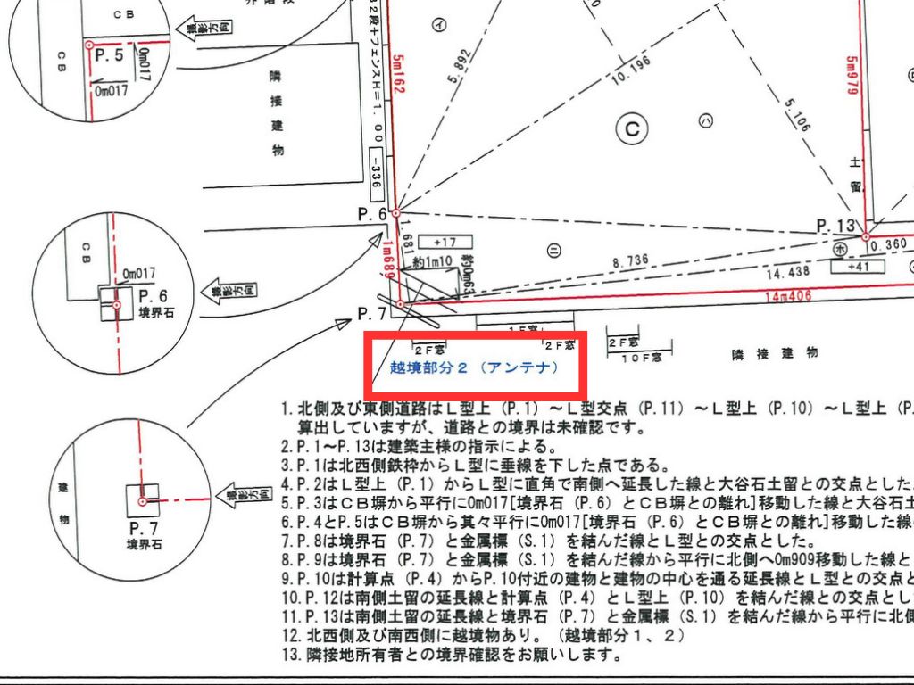 現況測量図の内容：越境物の有無